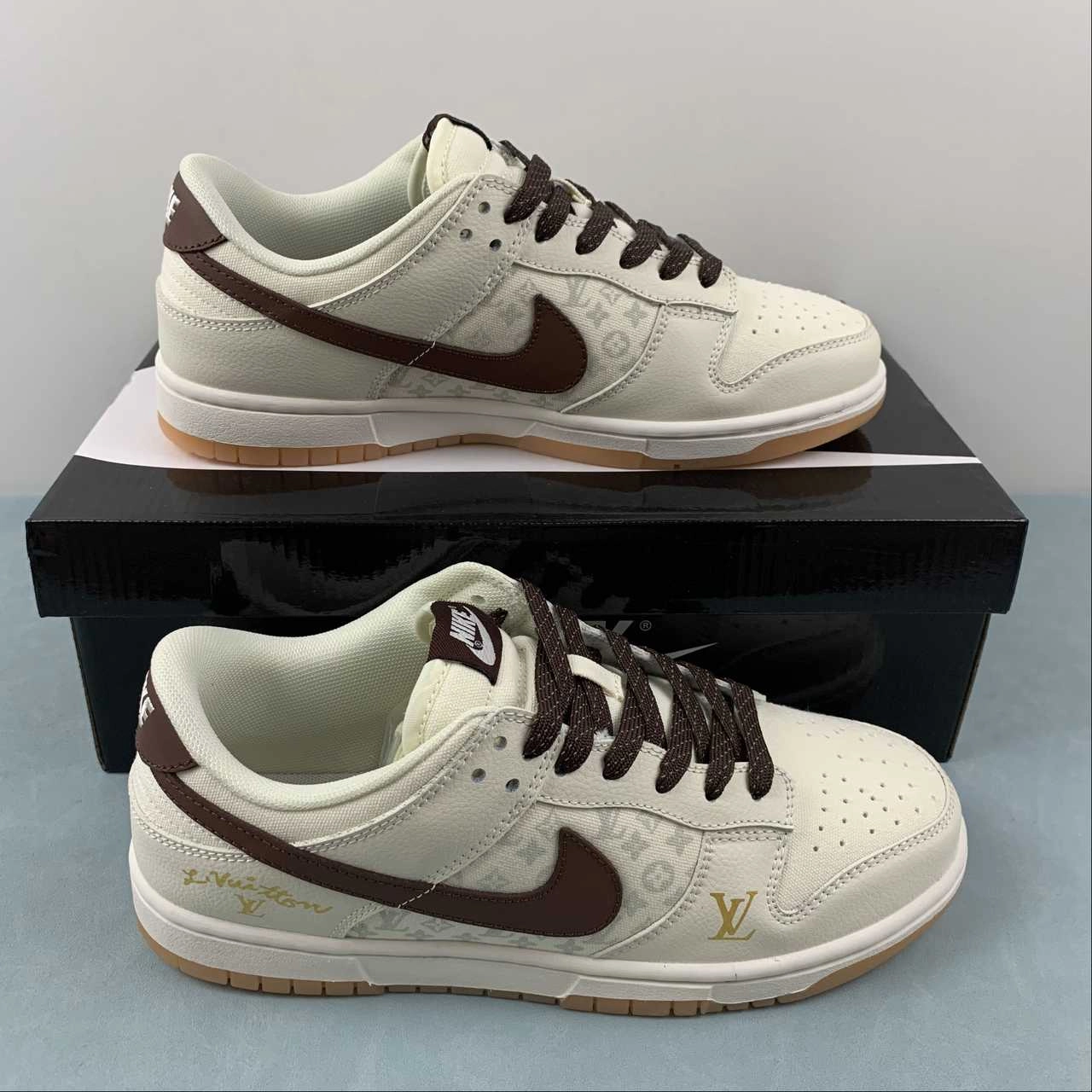 Contoured SB Dunk Low LV Rice White Brown Gold XD6188-010