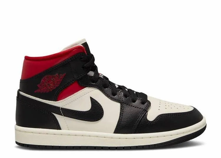 Air Jordan 1 Mid Black Sail Gym Red (W) PU Sole