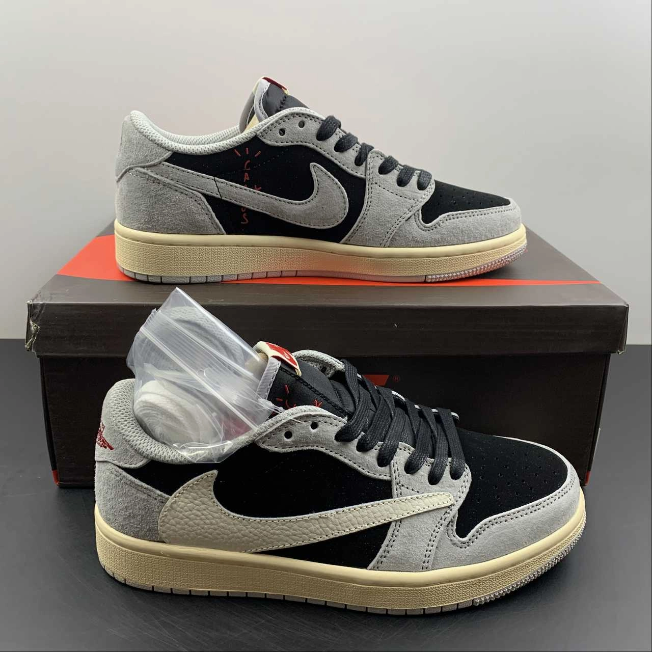 Soft Knit Microfiber Heel Counter Air Jordan 1 Retro Low OG SP ??Travis Scott?? Black Sail-Phantom DM7866-001