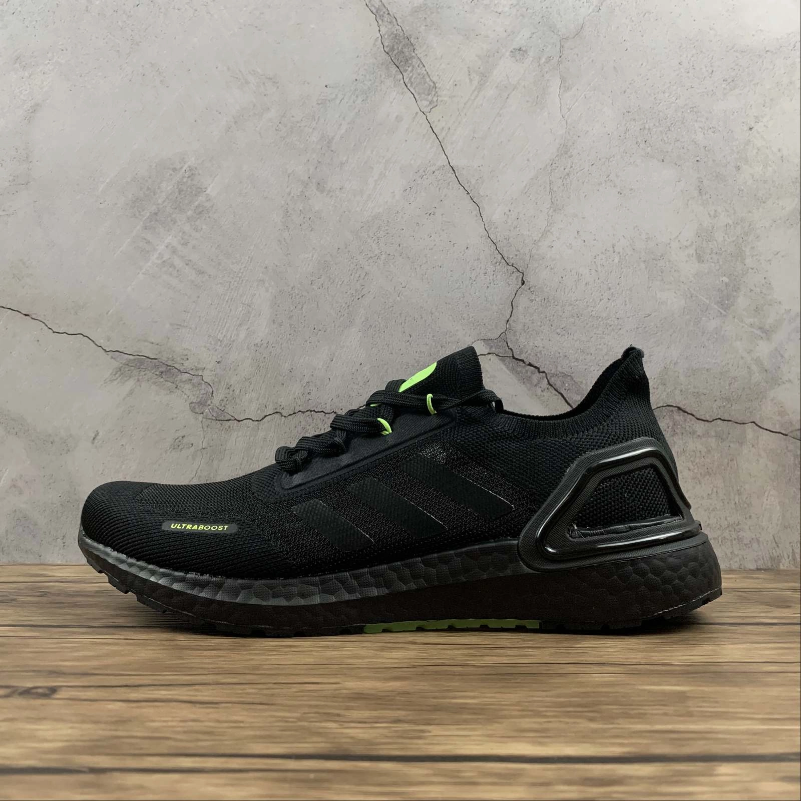Adidas UltraBoost S.RDY Black Fluorescent Green Molded Heel Cushion