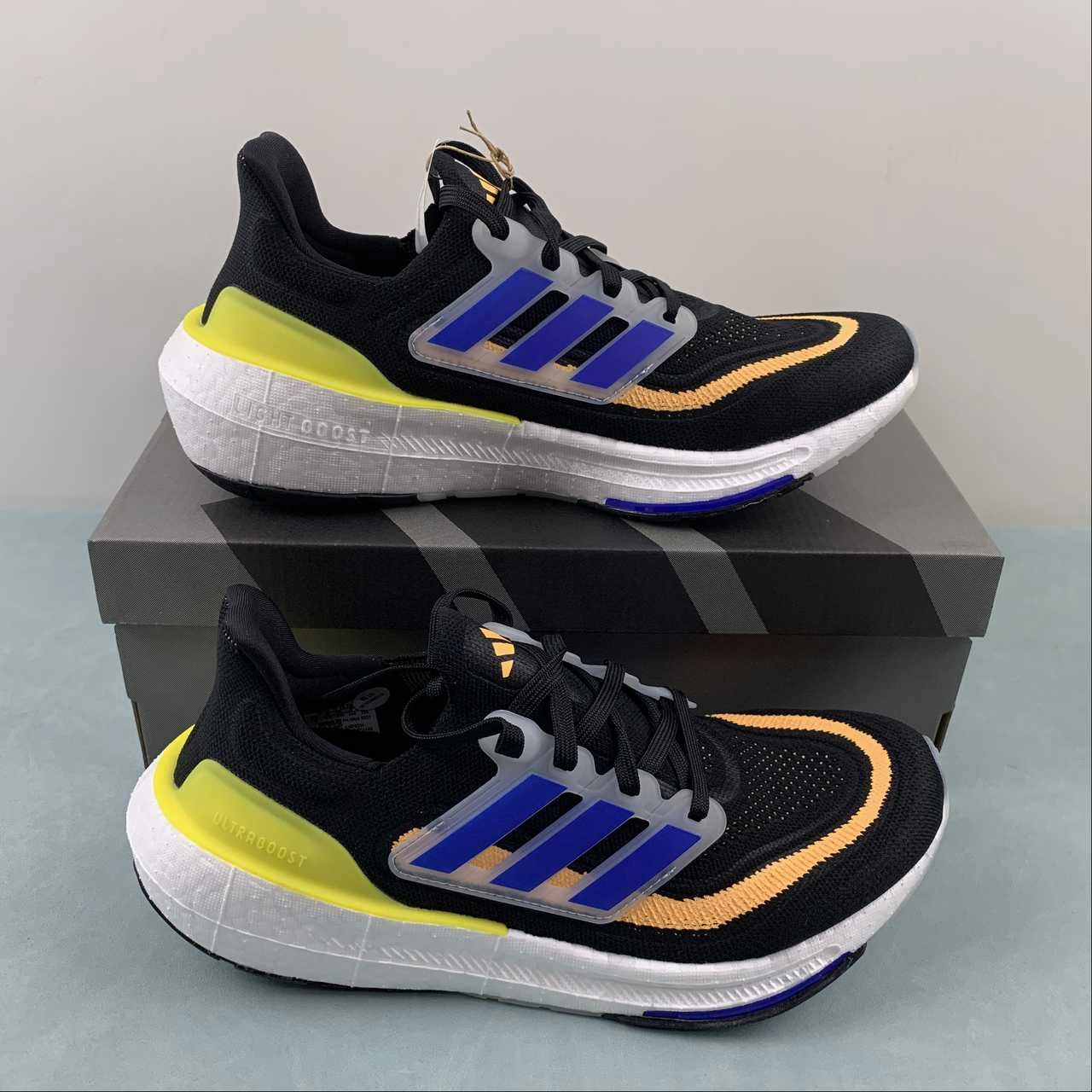 comfortable shoe feel Adidas UltraBoost Light Core Black Lucid Blue Bright Yellow HP9204