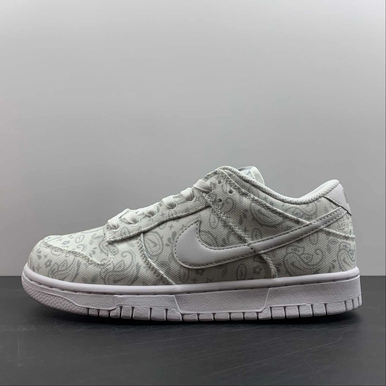 SB Dunk Low White Paisley Grey Fog DJ9955-100 Outdoor Active