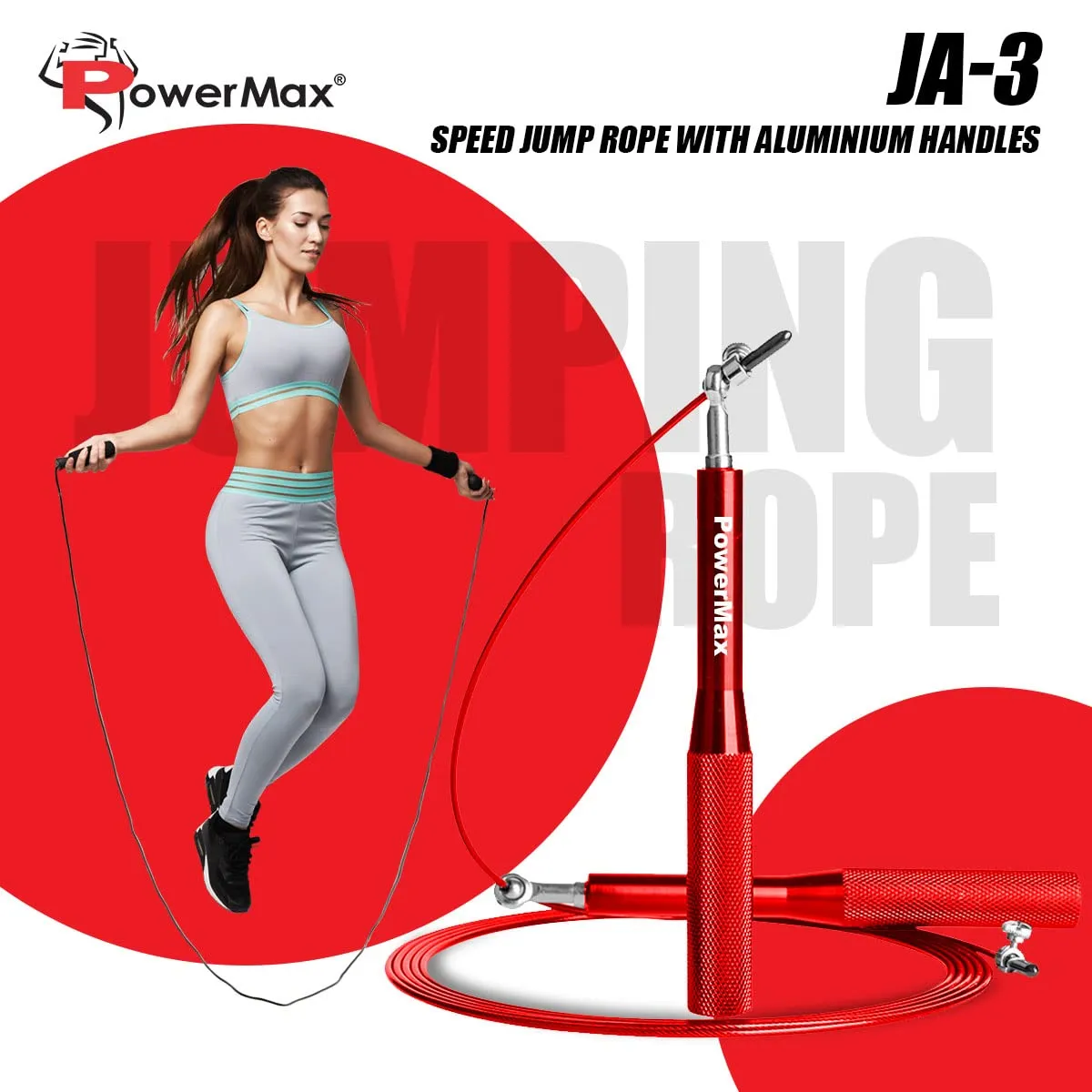 JA-3 Skipping Rope for Unisex Adults with Aluminium Handles | Screw-Free Self-locking Jump Rope for Training | Exercise | Weight Loss | Crossfit | Boxing and HIIT Workouts (Colour - Red)