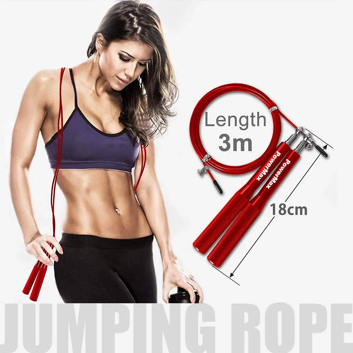 JA-3 Skipping Rope for Unisex Adults with Aluminium Handles | Screw-Free Self-locking Jump Rope for Training | Exercise | Weight Loss | Crossfit | Boxing and HIIT Workouts (Colour - Red)