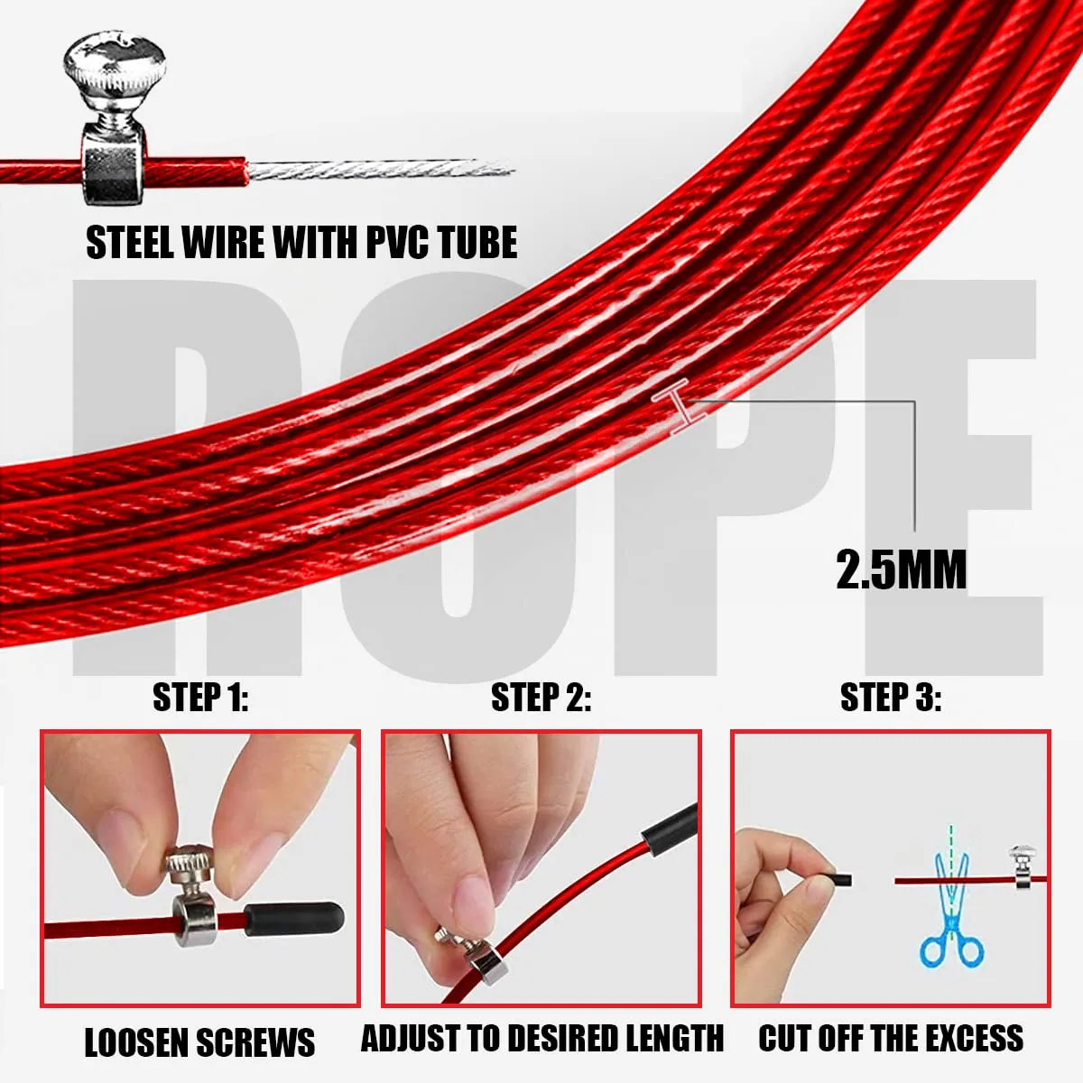 JA-3 Skipping Rope for Unisex Adults with Aluminium Handles | Screw-Free Self-locking Jump Rope for Training | Exercise | Weight Loss | Crossfit | Boxing and HIIT Workouts (Colour - Red)