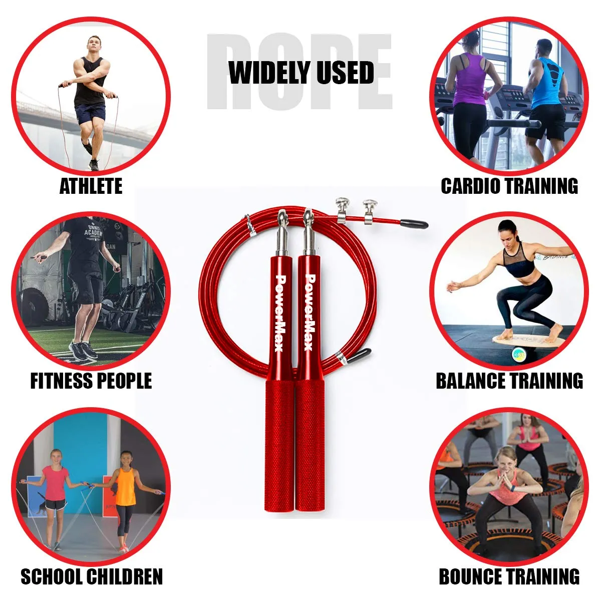 JA-3 Skipping Rope for Unisex Adults with Aluminium Handles | Screw-Free Self-locking Jump Rope for Training | Exercise | Weight Loss | Crossfit | Boxing and HIIT Workouts (Colour - Red)