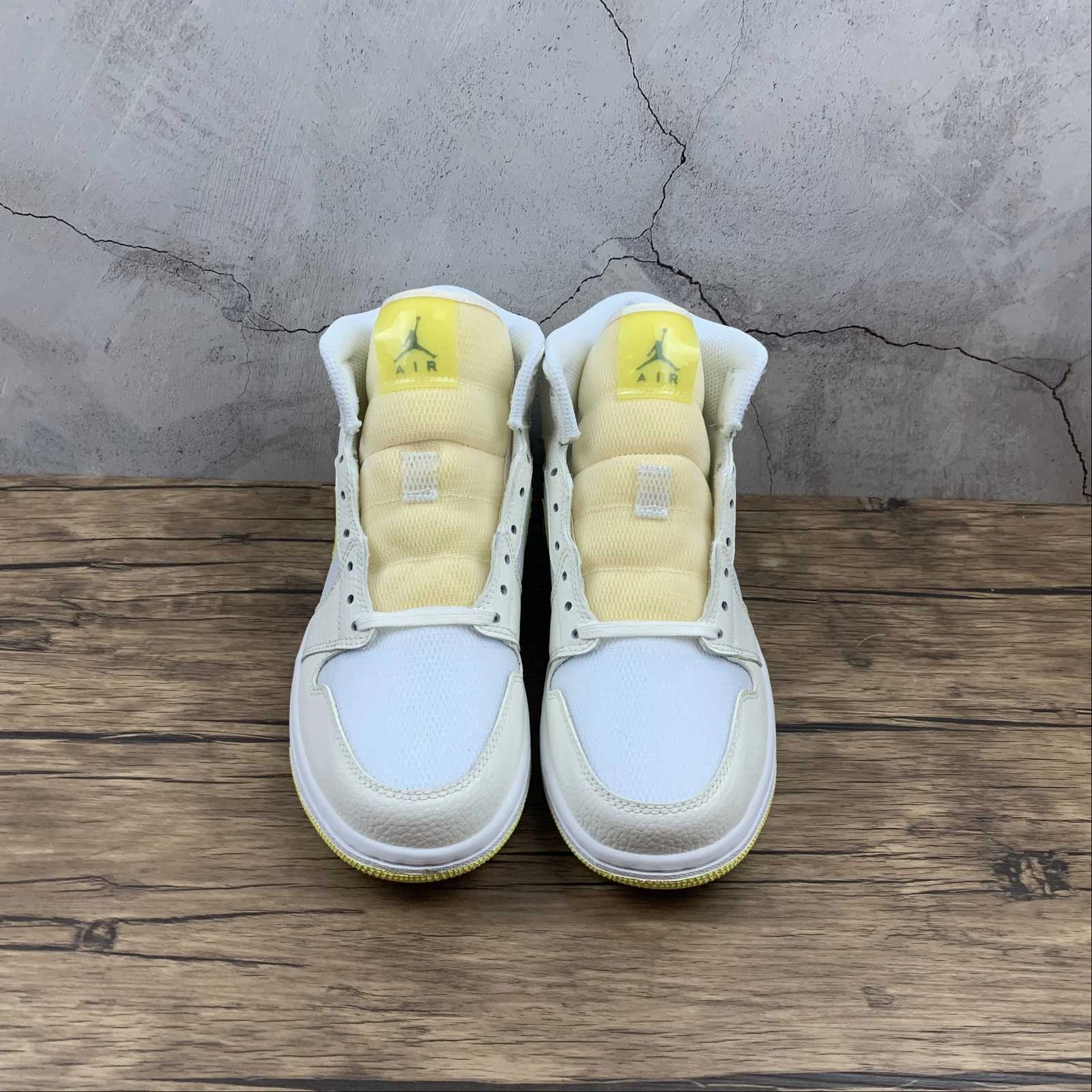 Trendy Appearance Shock Absorption Soles Air Jordan 1 Mid SE Sail Lt Vltge Ylw ll-White (2021) DB2822-107