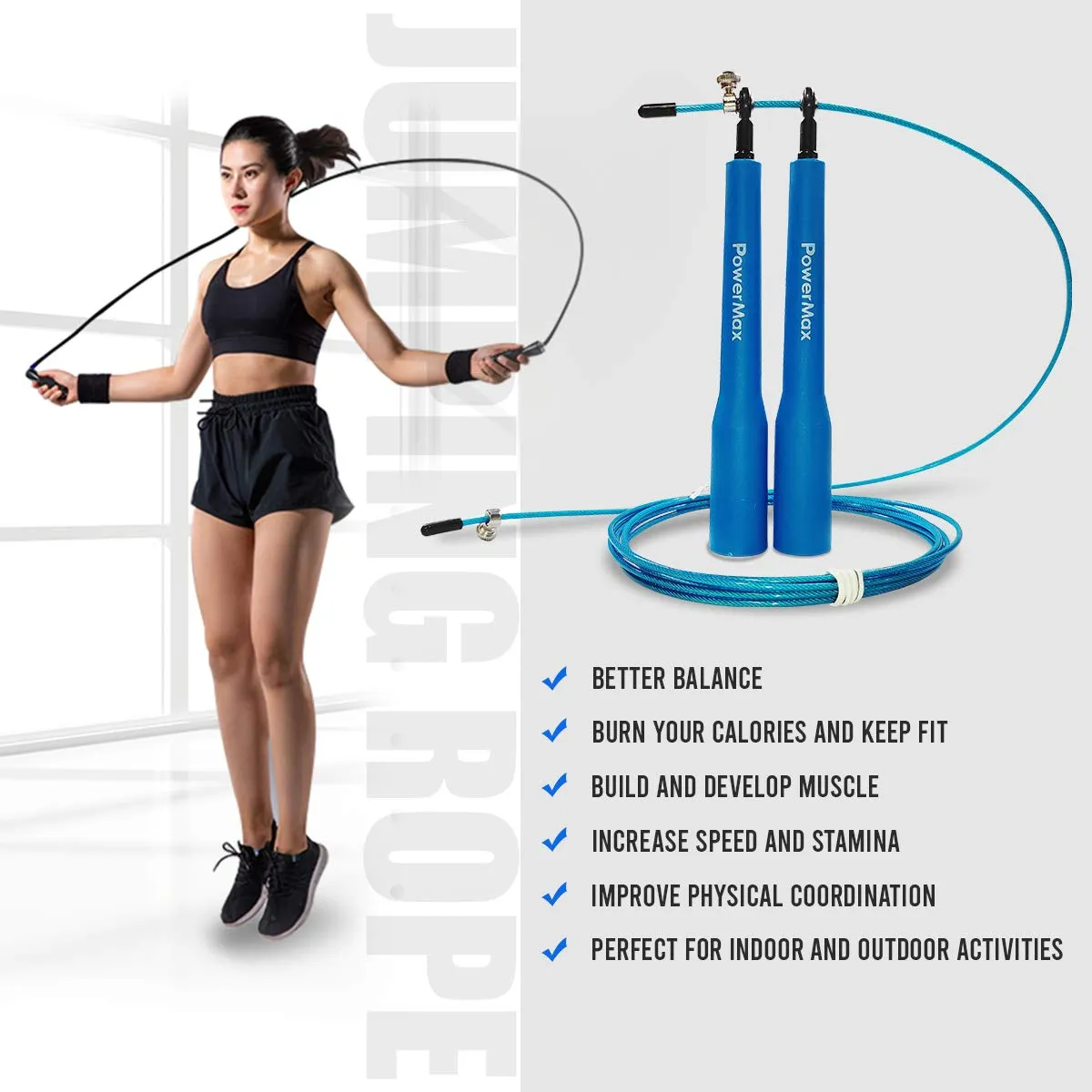 JP-5 Skipping Rope for Unisex Adults | Tangle free Jumping Rope with Adjustable Rope length for Training | Exercise | Weight Loss | Crossfit | Boxing and HIIT Workouts (Colour - Blue)