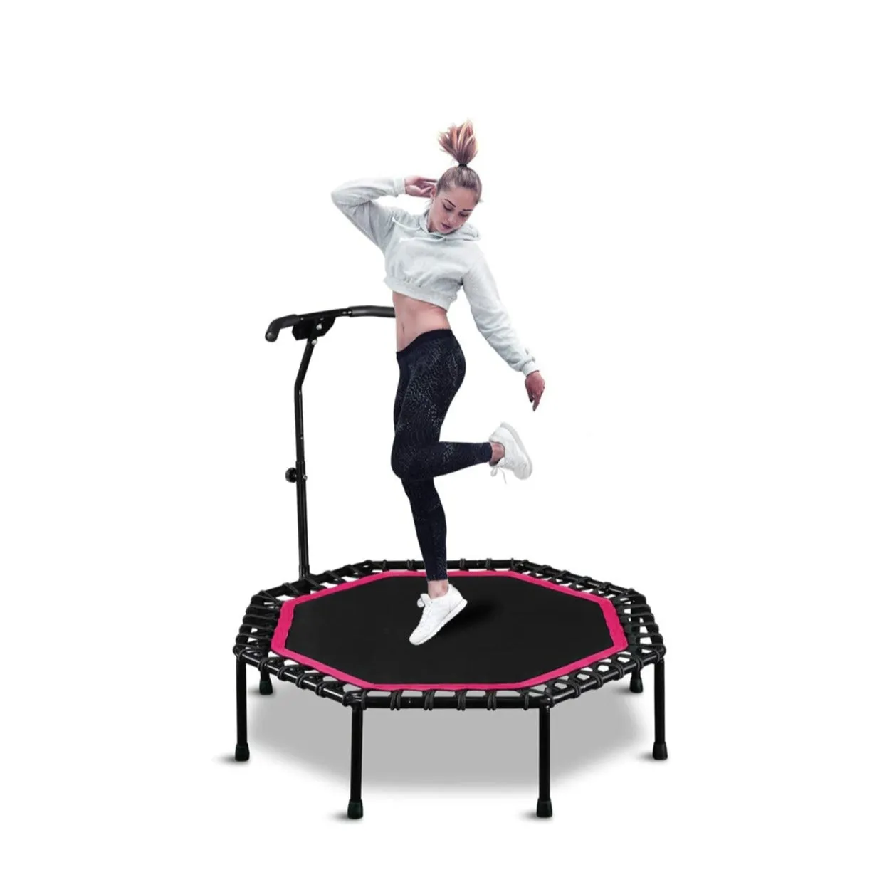 Jumping Fitness Trampoline Aerobic Rebounder Sport with Handle - Black / Pink
