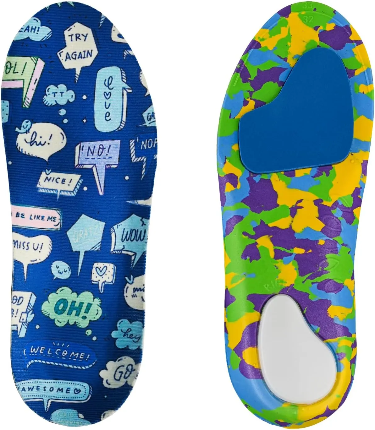 Kids Arch Support Orthotics Plantar Fasciitis Flat Feet Over-Pronation Insoles Relieve Arch, Heel & Ankle Foot Pain Inserts with Heel Cushion (7-7.5M Toddler, Multicolor)