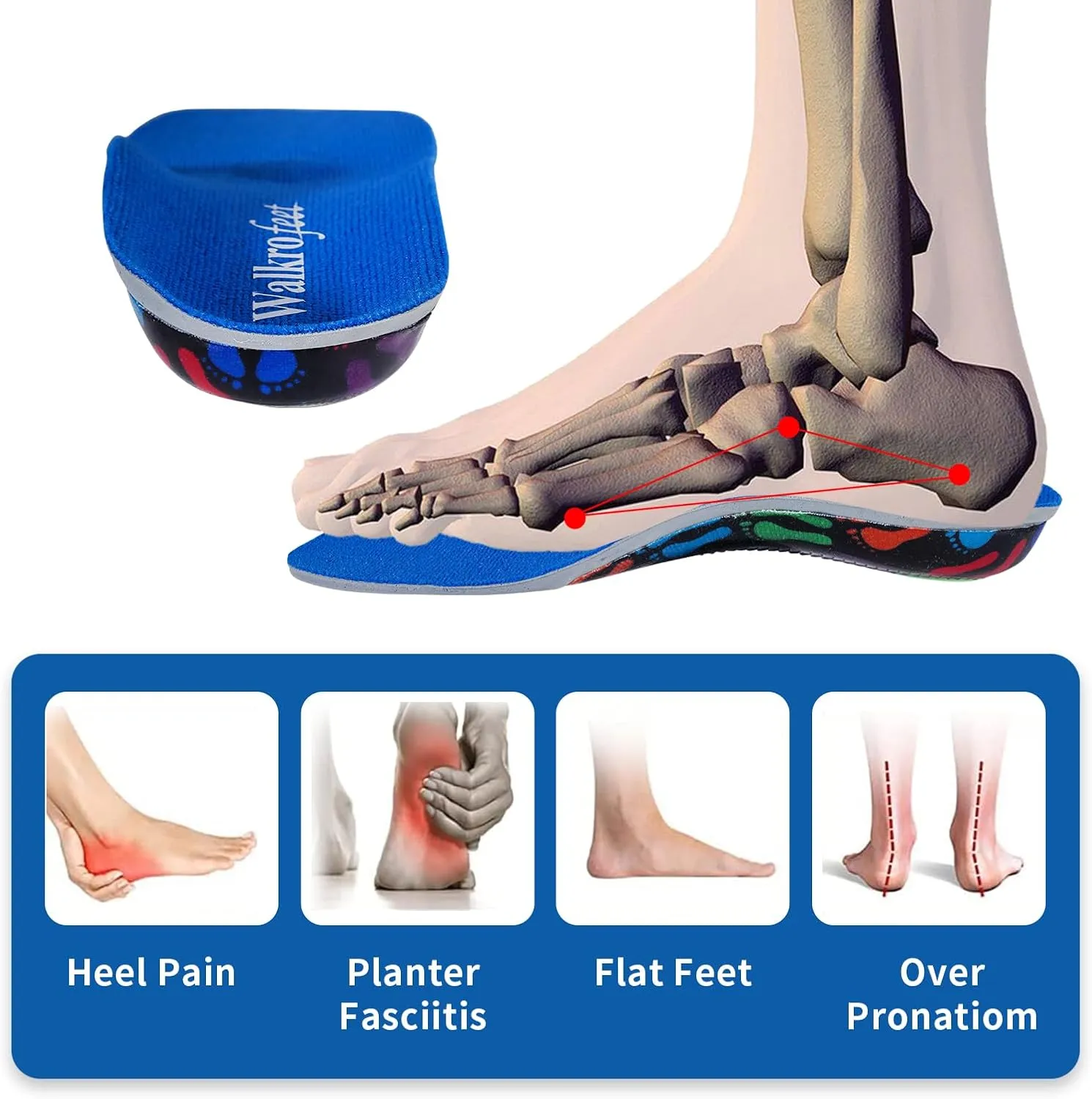 Kids Medium Arch Orthotics Low and Comfort Metatarsal Pad Inserts Relieve Plantar Fasciitis Foot Pains with Gel Heel Cushion