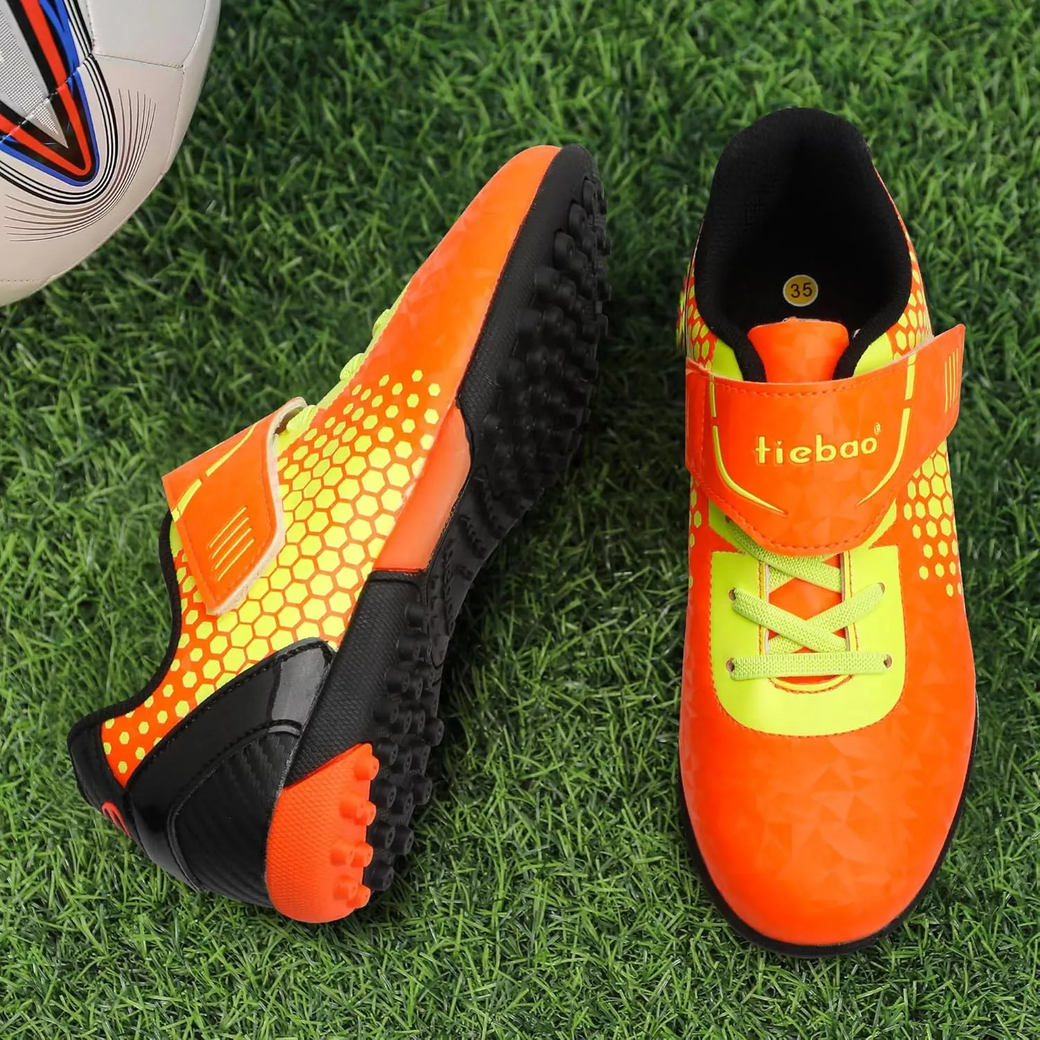 Kids Soccer Shoes Laceless Turf Outdoor Boys Girls TF Football Little Big Child Soccer Cleats