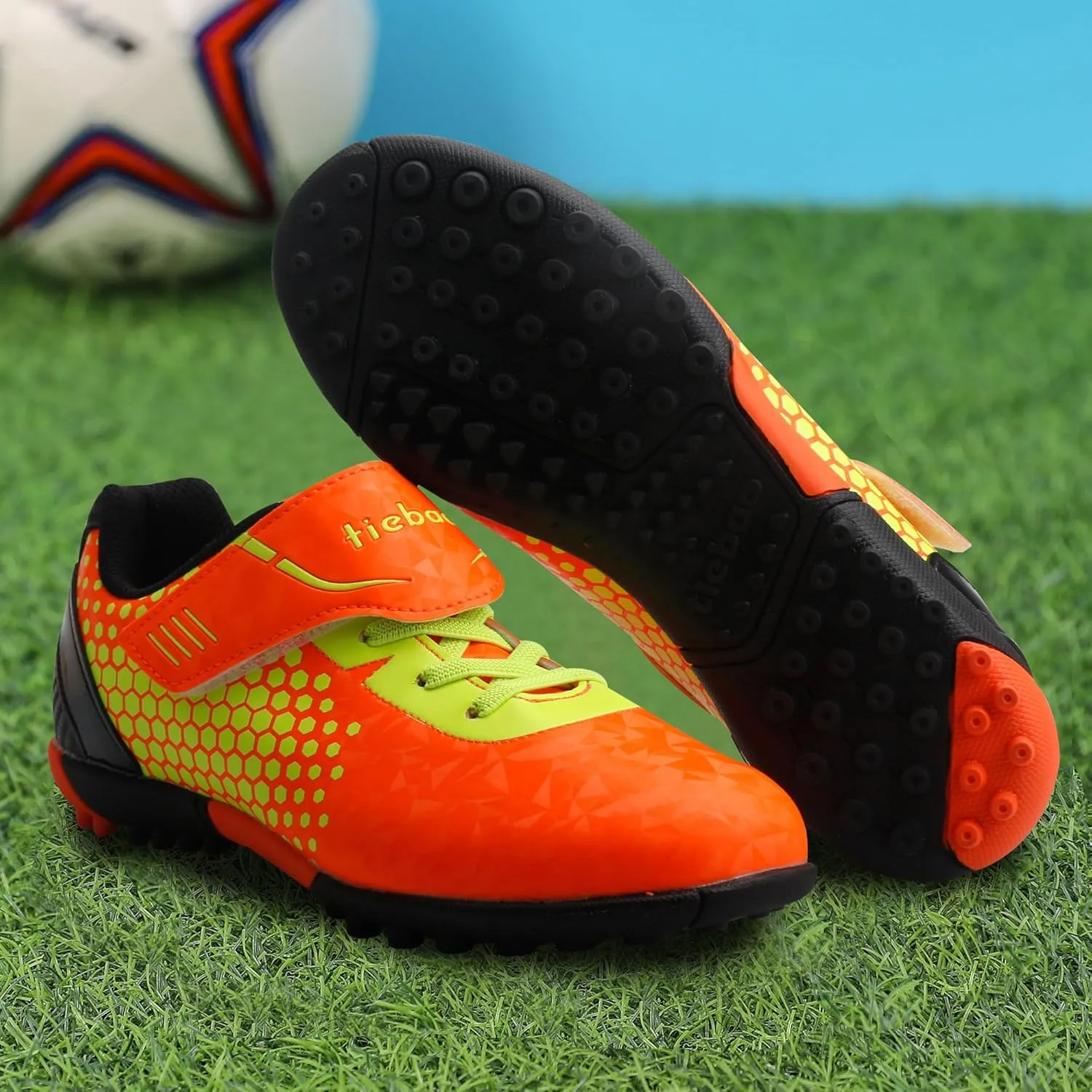 Kids Soccer Shoes Laceless Turf Outdoor Boys Girls TF Football Little Big Child Soccer Cleats