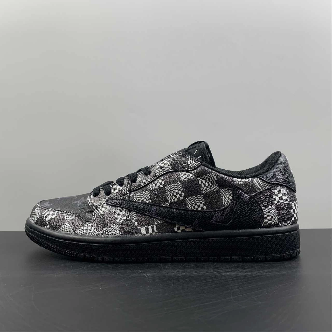 Air Jordan 1 Retro Low OG SP ??Travis Scott and Louis Vuitton?? Black Check Barb DM7866-662 Neutral Stance Platform Adjustable Fit