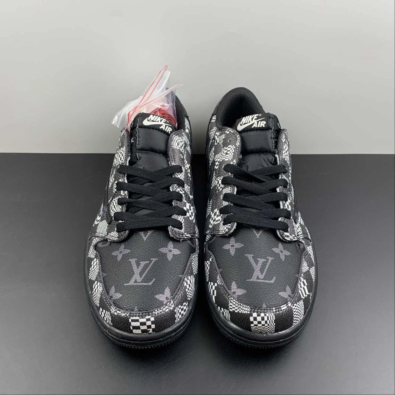 Air Jordan 1 Retro Low OG SP ??Travis Scott and Louis Vuitton?? Black Check Barb DM7866-662 Training Ready Fitness Friendly