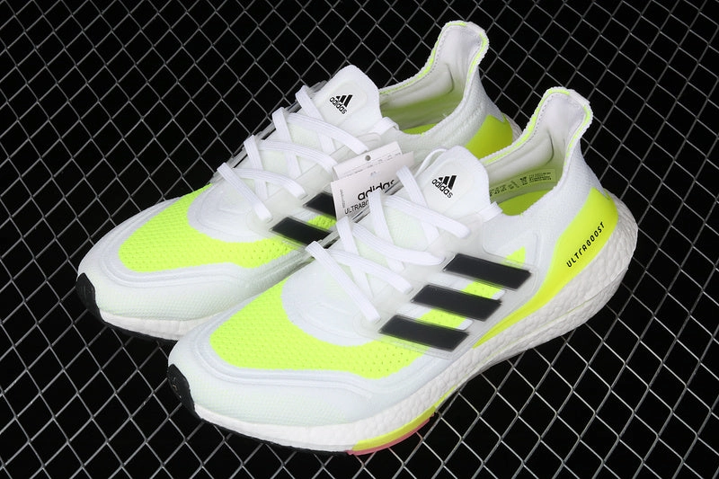 Adidas UltraBoost 21 White Volt Black Adaptive Shape Shock   Resistant