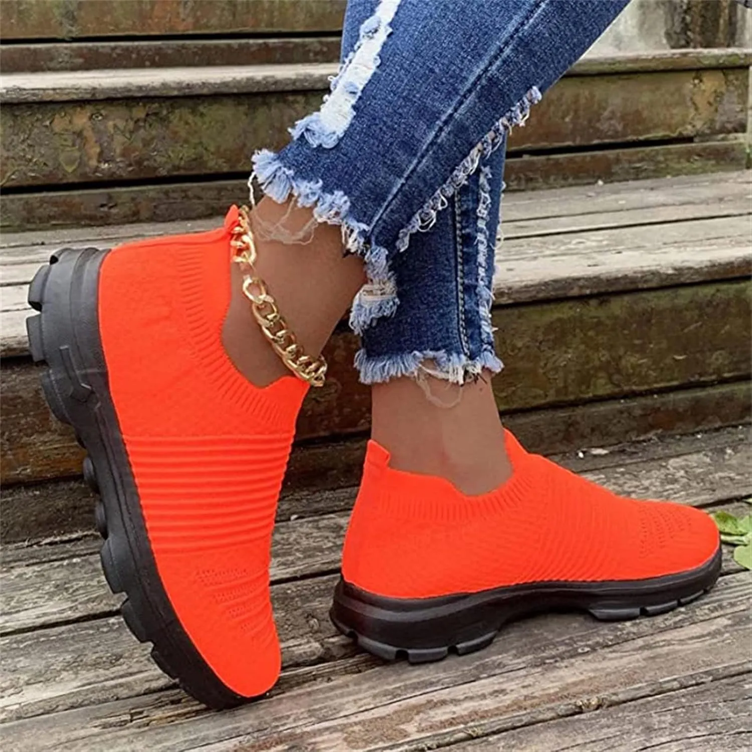 Ladmiple Walking Shoes Women Arch Support Slip On Sneakers Casual Athletic Gym Comfort Fashion Tennis Running Sneakers