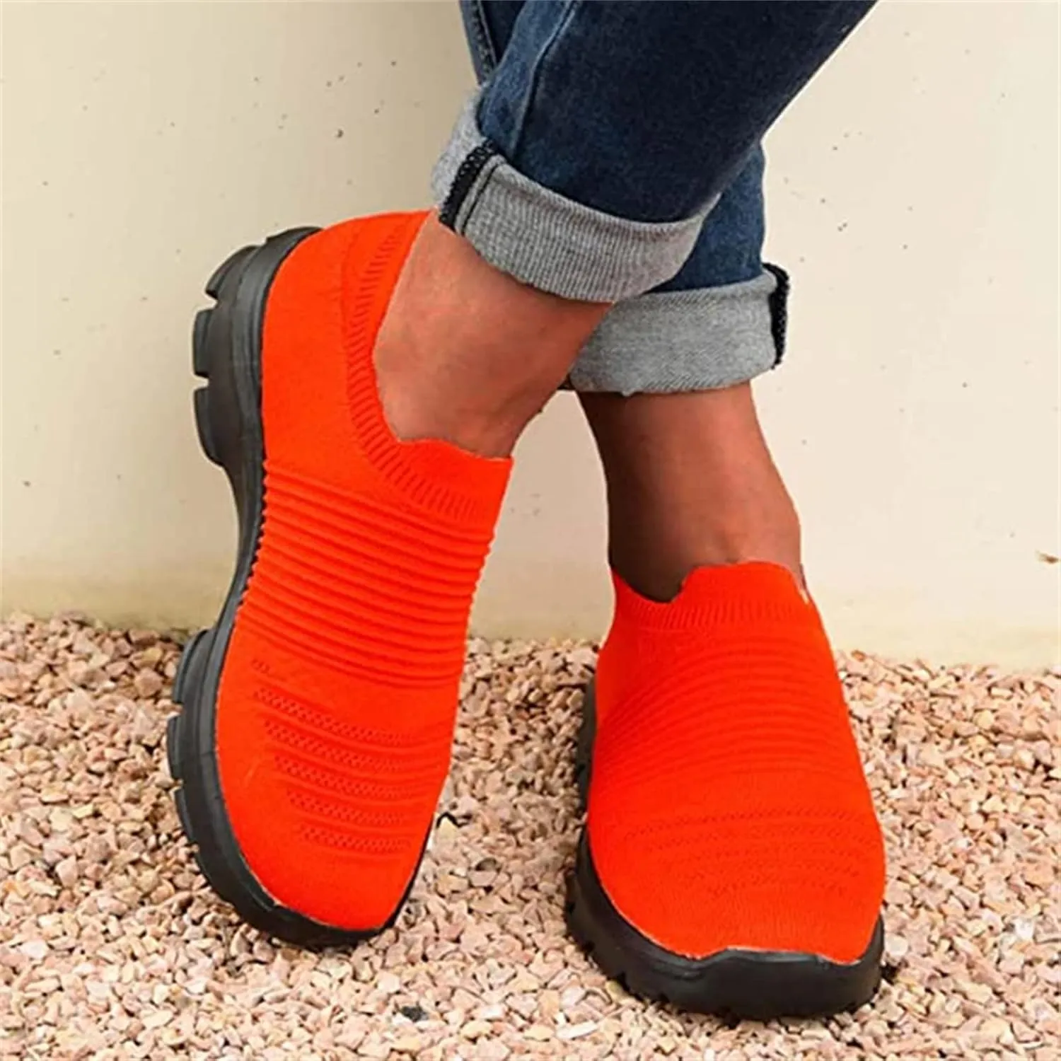 Ladmiple Walking Shoes Women Arch Support Slip On Sneakers Casual Athletic Gym Comfort Fashion Tennis Running Sneakers