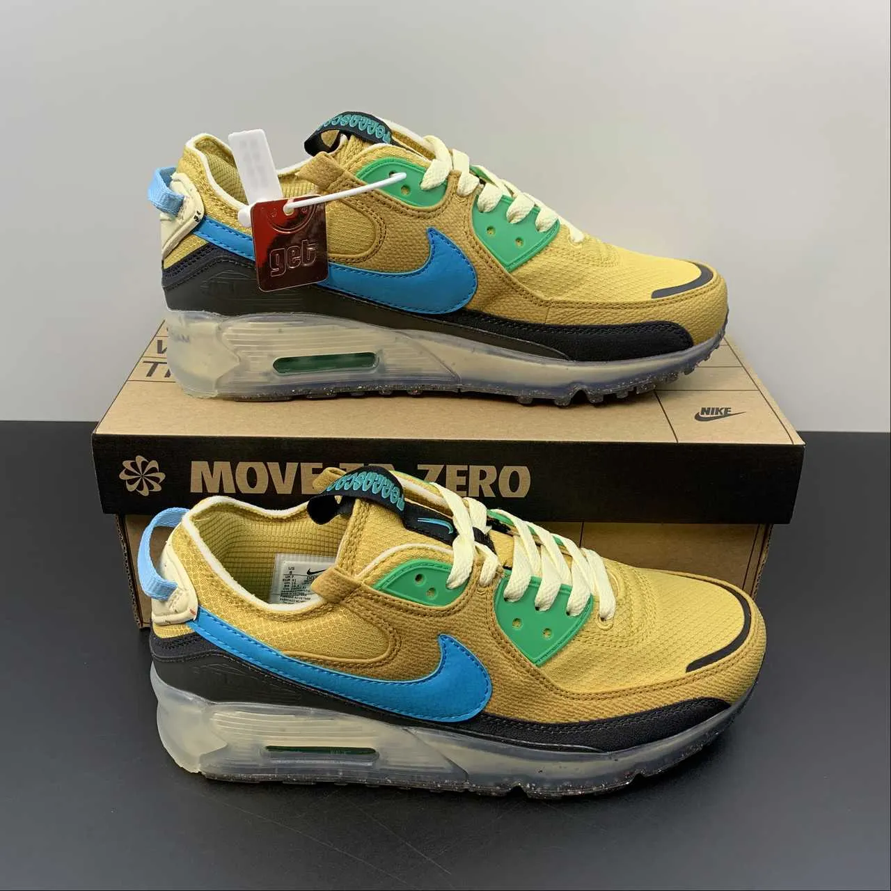 Hot weather run running for a way to stay balanced Air Max 90 Terrascape Wheat Gold Blue Lightning Stadium Green DQ3987-700