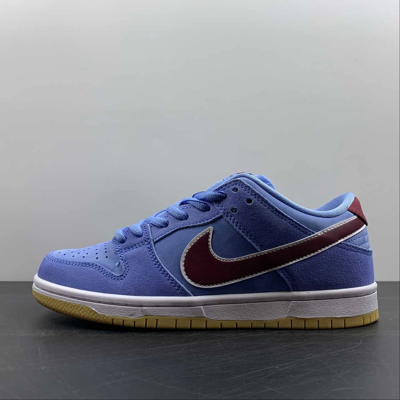 SB Dunk Low PRM Valor Blue Team Maroon Microfiber Layers