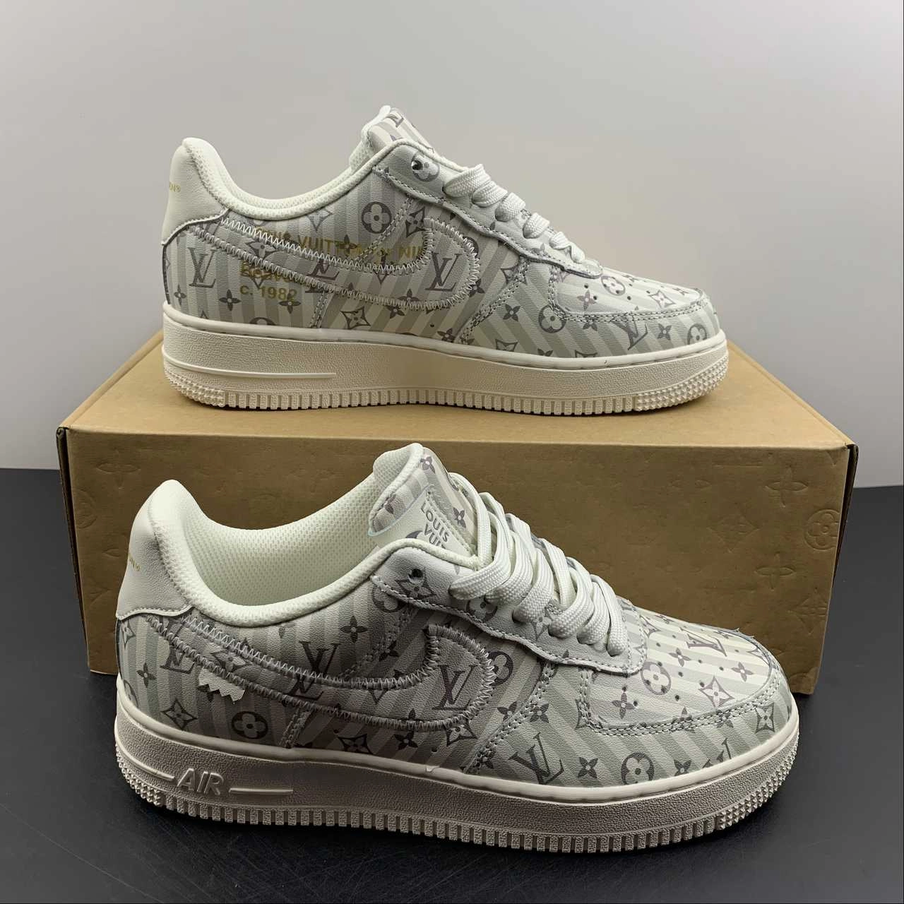 LV x Air Force 1 07 Low Light Green Gray Metallic Gold IA9V9E Relax Fit Inner Softness