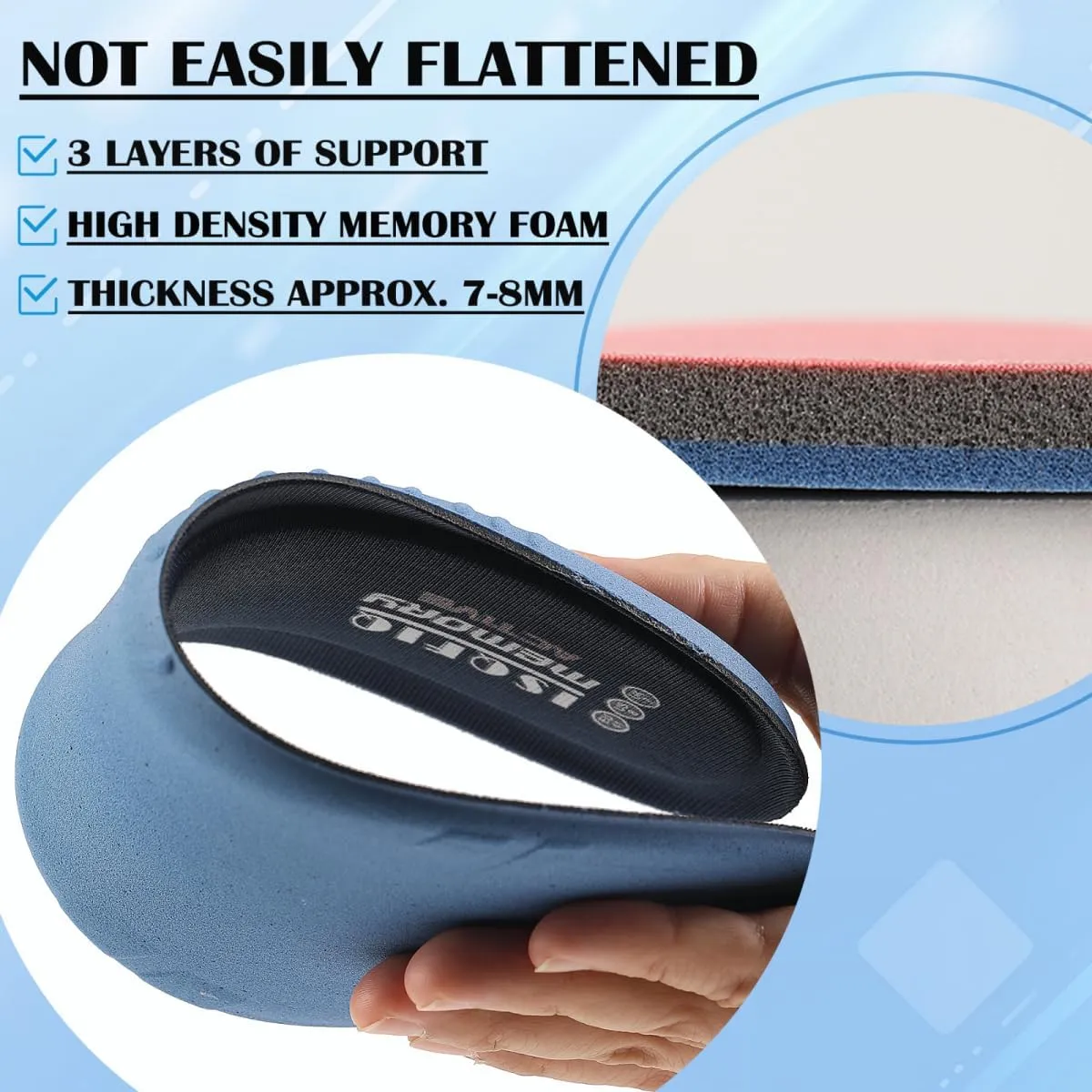 Memory Foam Insoles for Men, Replacement Shoe Inserts for Work Boot, Sneakers, Running Shoes, Cushion Shock Absorbing for Foot Pain Relief, Comfort Inner Soles Black US 8W/6M