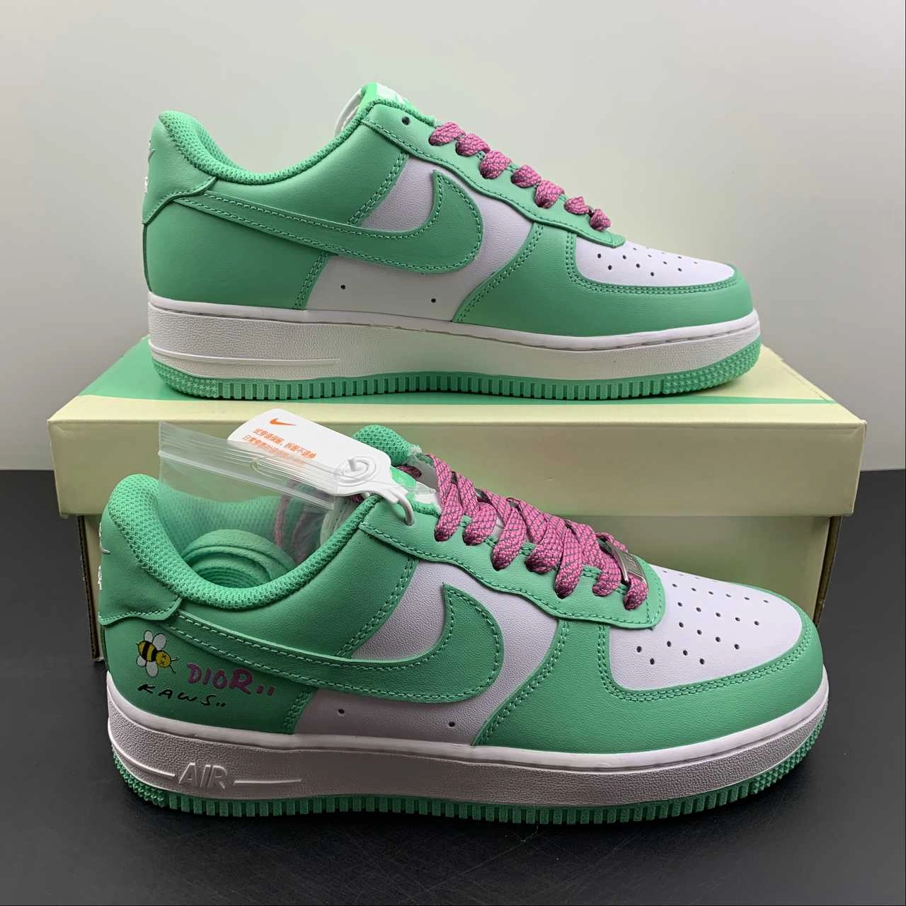 Air Force 1 07 Low Mint Green White Customised BS8871-104 Stable Feel Slip   resistant   sole