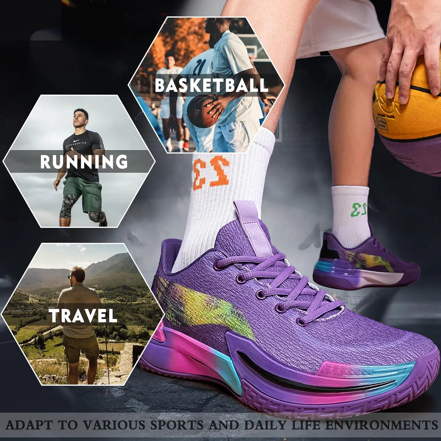 Men Graffiti Basketball Shoes High-Top Sports Shoes Anti-Slip Rubber Soles Indoor Outdoor Sports Running Training Streetwear