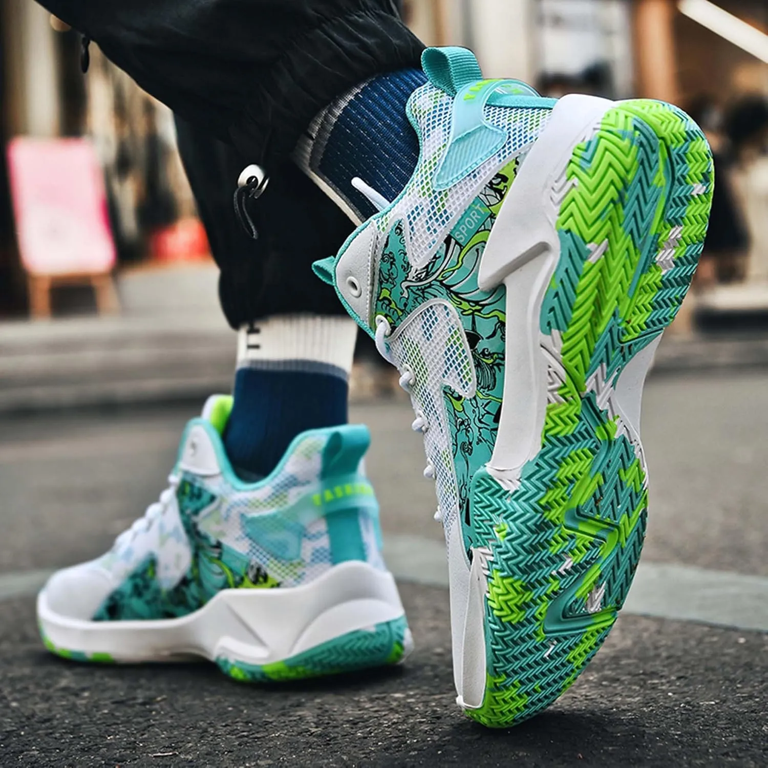 Men's Anti Slip Basketball Shoes Fashionable Personality Running Sneakers Indoor Outdoor Breathable Cushioning Trainers