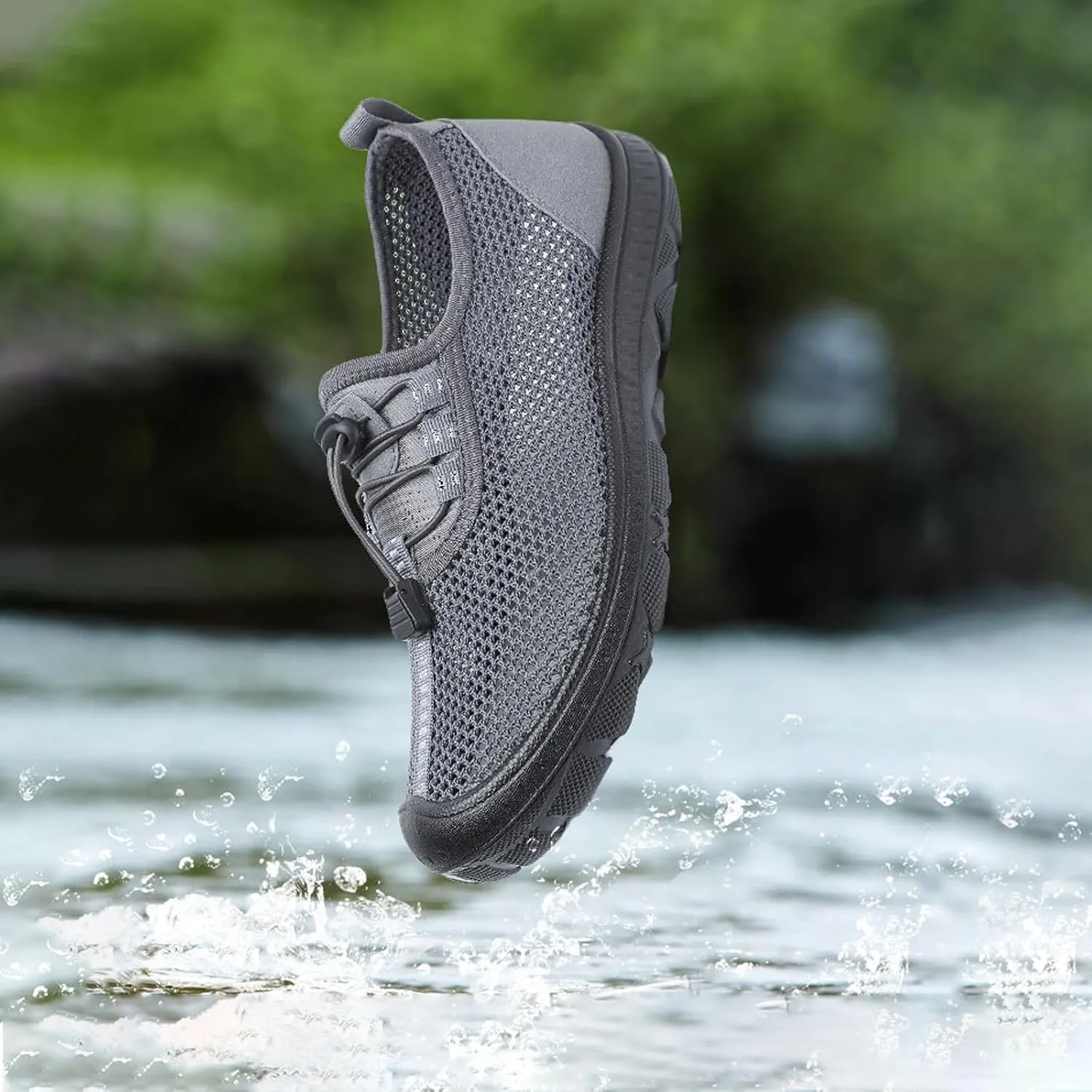 Mens Breathable Mesh Slip On Walking Shoes Adjustable Elastic Belt Lightweight Non Slip Driving Sneakers Casual Outdoor Training Trail Shoes