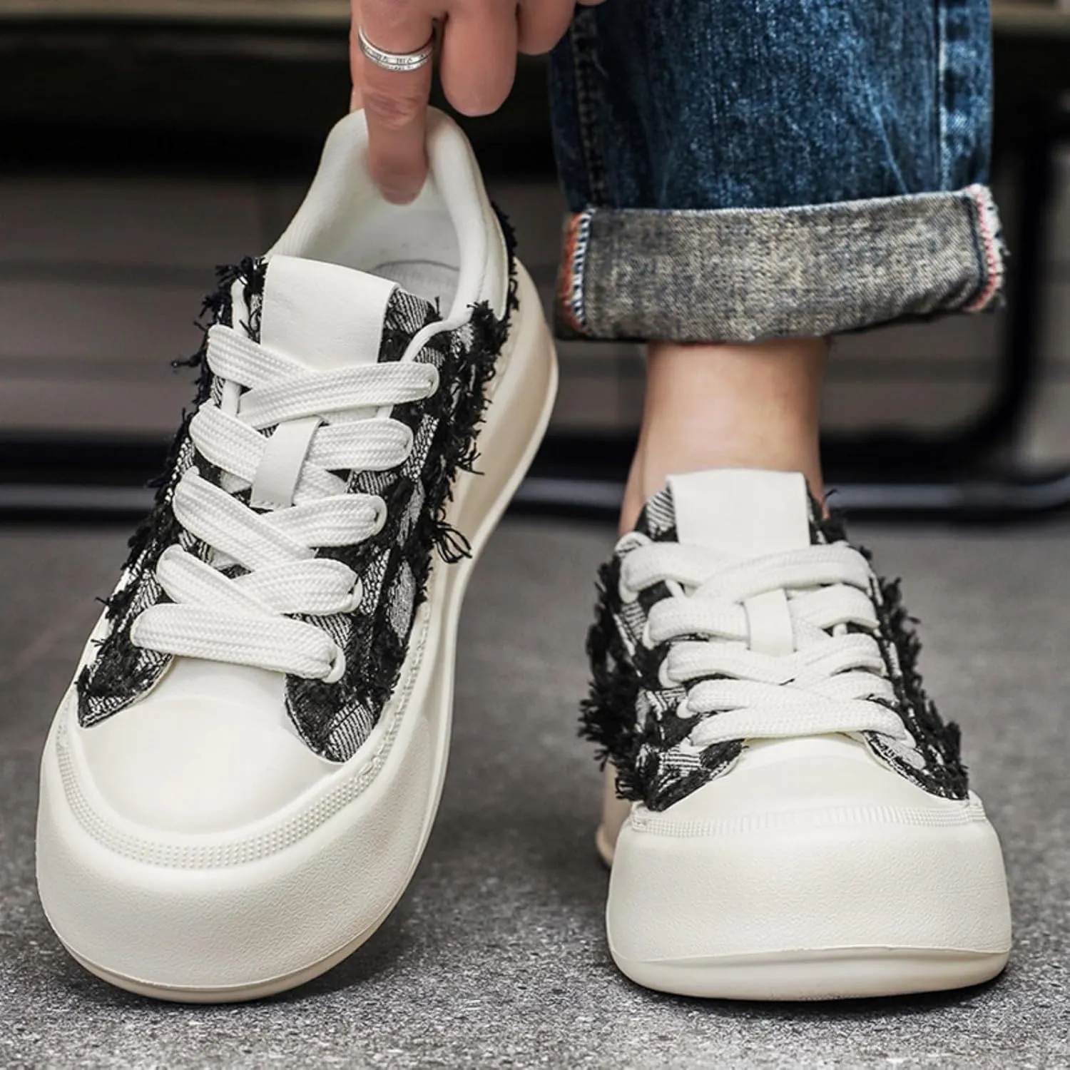 Men's Fashion Low Top Canvas Platform Lace-Up Sneakers Comfortable Non Slip Workout Sport Skate Shoes for Tennis Walking Driving