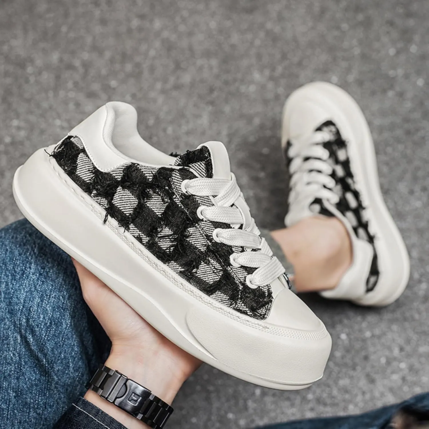Men's Fashion Low Top Canvas Platform Lace-Up Sneakers Comfortable Non Slip Workout Sport Skate Shoes for Tennis Walking Driving