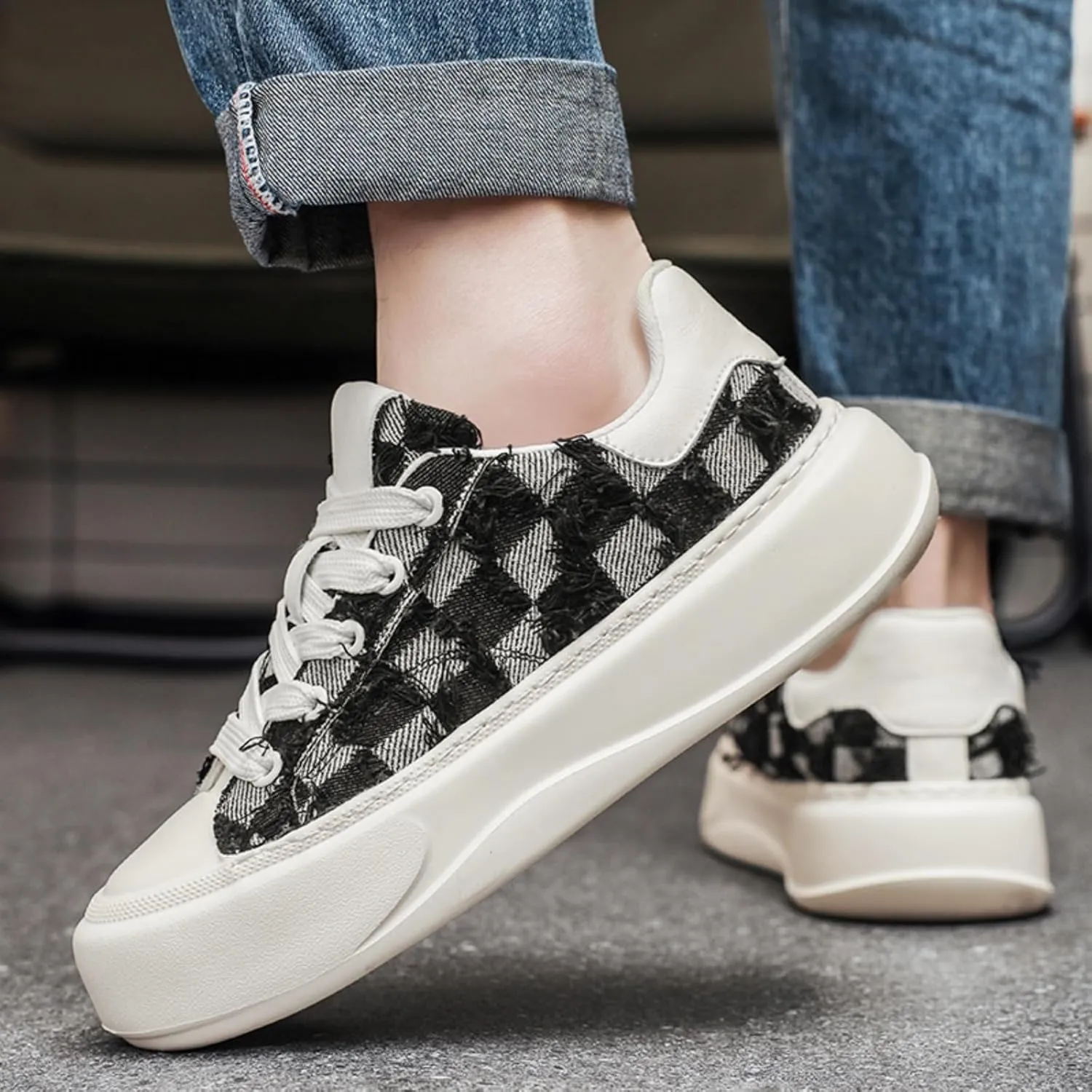 Men's Fashion Low Top Canvas Platform Lace-Up Sneakers Comfortable Non Slip Workout Sport Skate Shoes for Tennis Walking Driving
