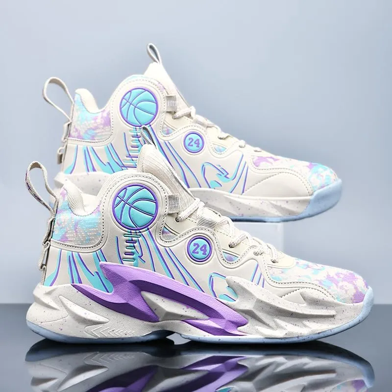 Men's Lace Up High Top Basketball Shoes Lightweight Anti Slip Breathable Sneakers Outdoor Fashion Sports Shoes