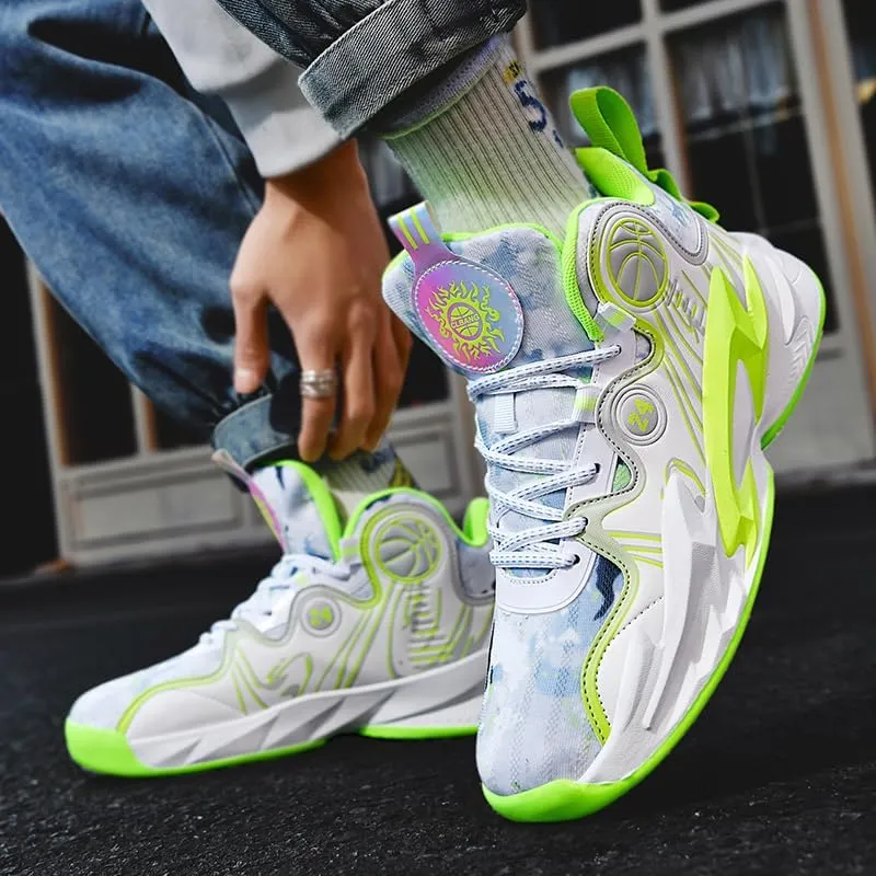 Men's Lace Up High Top Basketball Shoes Lightweight Anti Slip Breathable Sneakers Outdoor Fashion Sports Shoes