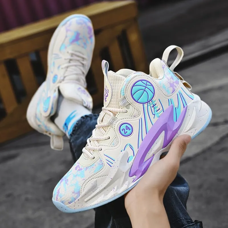 Men's Lace Up High Top Basketball Shoes Lightweight Anti Slip Breathable Sneakers Outdoor Fashion Sports Shoes