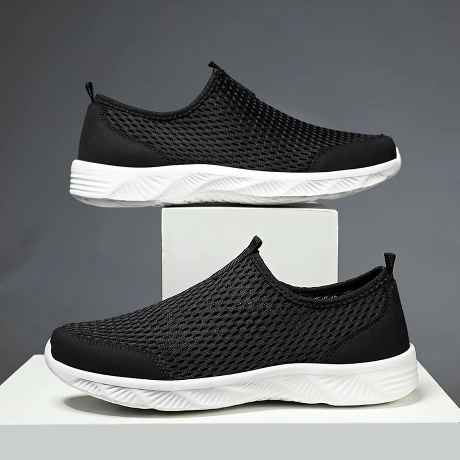 Men's Stylish Lightweight Sneakers Comfortable Lightweight Casual Walking Shoe Convenient Elderly Slip on Shoes