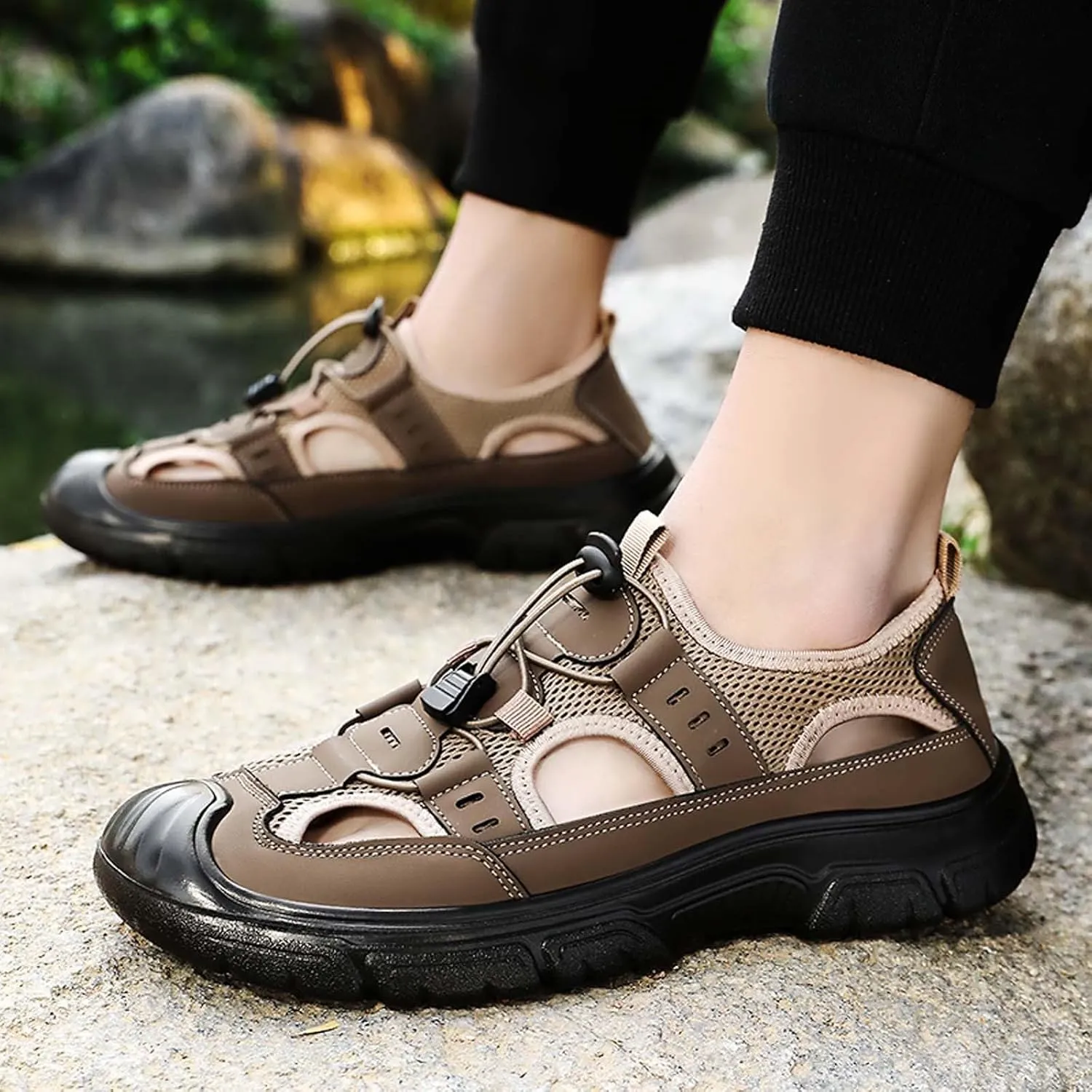 Men's Summer Closed Toe Sandals Breathable Outdoor Walking Shoes for Beach Travel Casual Comfort Lightweight Slip