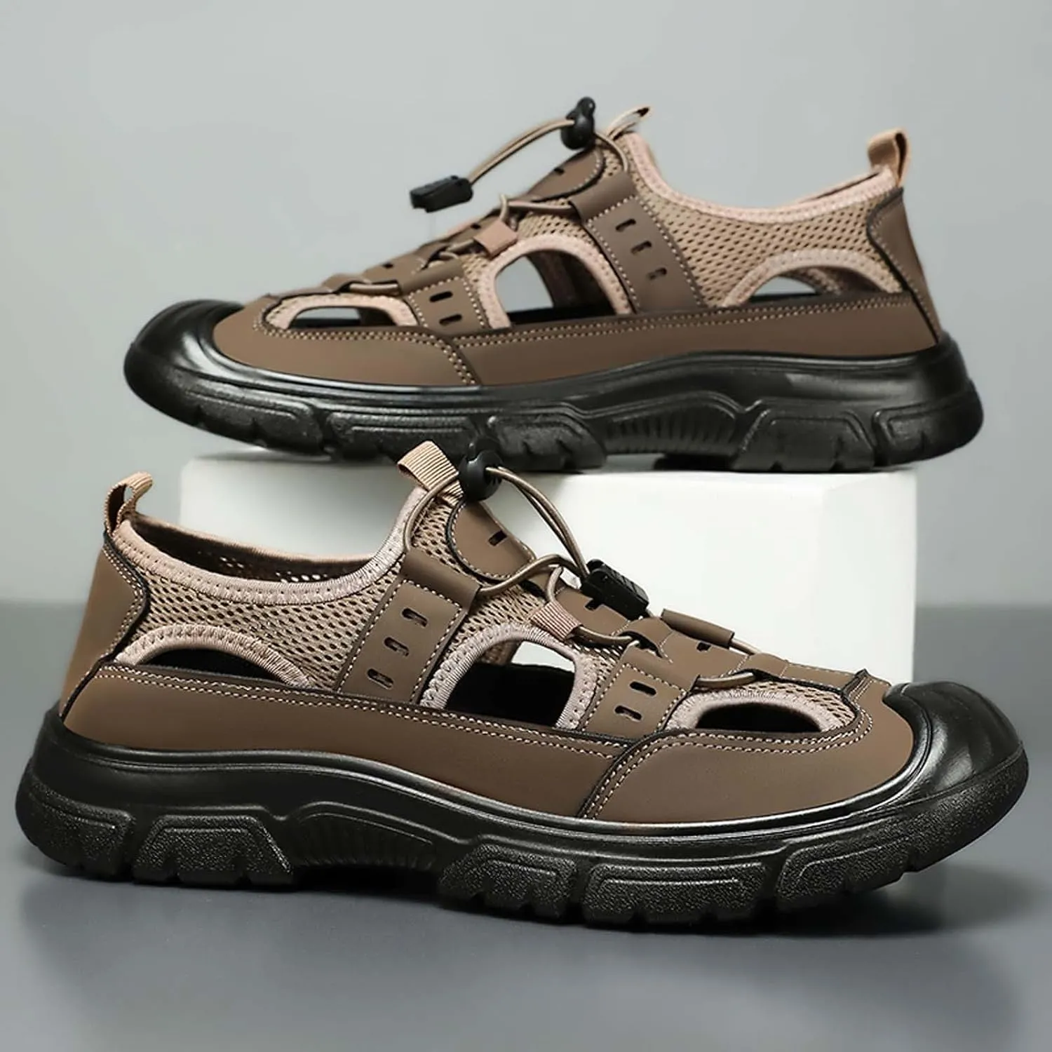 Men's Summer Closed Toe Sandals Breathable Outdoor Walking Shoes for Beach Travel Casual Comfort Lightweight Slip