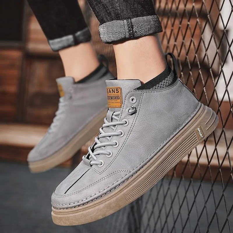 Men's Trendy Skate Shoes - Versatile, Mid-Top Design with Durable Faux Leather & Non-Slip Sole for Outdoor Wear