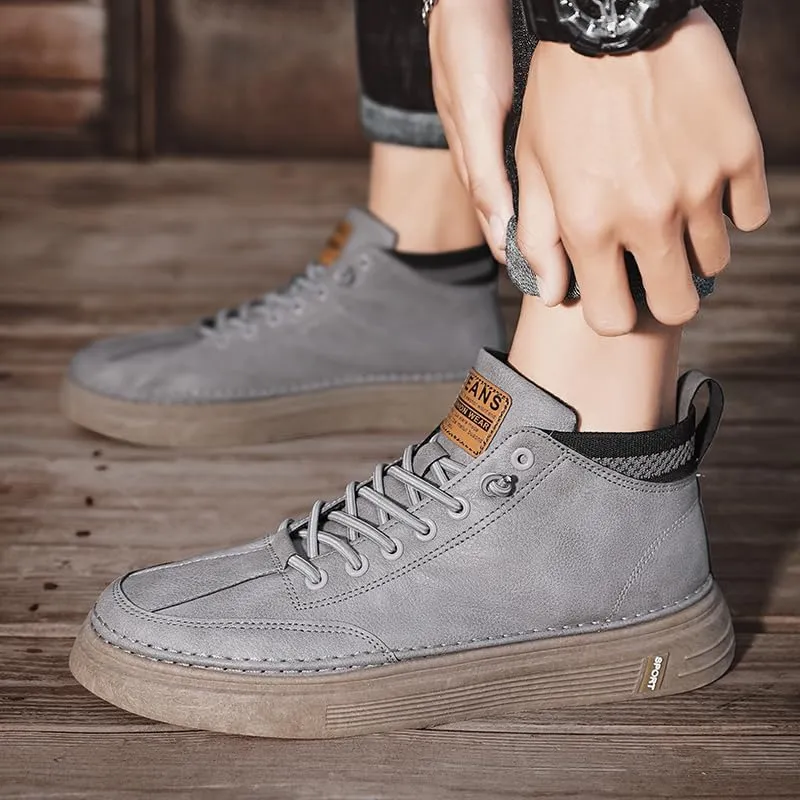 Men's Trendy Skate Shoes - Versatile, Mid-Top Design with Durable Faux Leather & Non-Slip Sole for Outdoor Wear