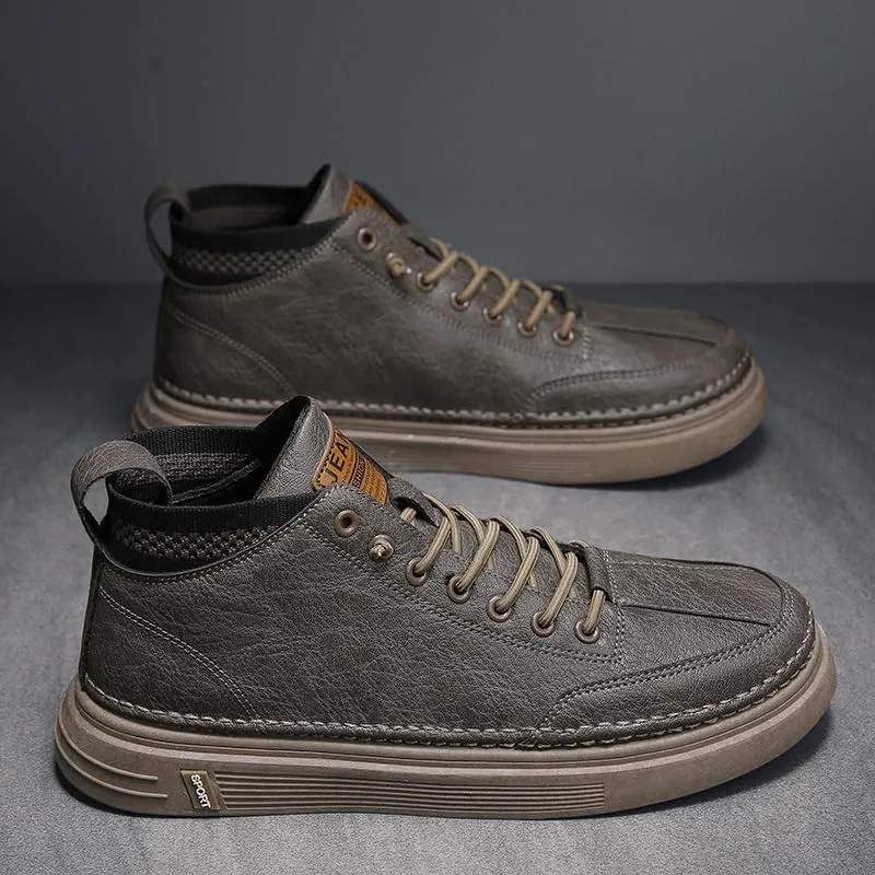Men's Trendy Skate Shoes - Versatile, Mid-Top Design with Durable Faux Leather & Non-Slip Sole for Outdoor Wear