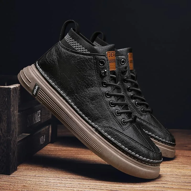 Men's Trendy Skate Shoes - Versatile, Mid-Top Design with Durable Faux Leather & Non-Slip Sole for Outdoor Wear
