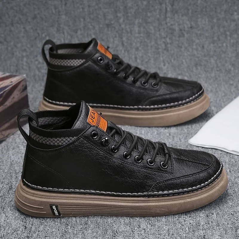 Men's Trendy Skate Shoes - Versatile, Mid-Top Design with Durable Faux Leather & Non-Slip Sole for Outdoor Wear