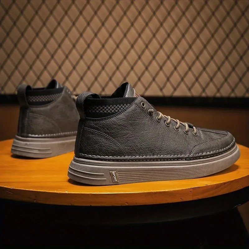 Men's Trendy Skate Shoes - Versatile, Mid-Top Design with Durable Faux Leather & Non-Slip Sole for Outdoor Wear