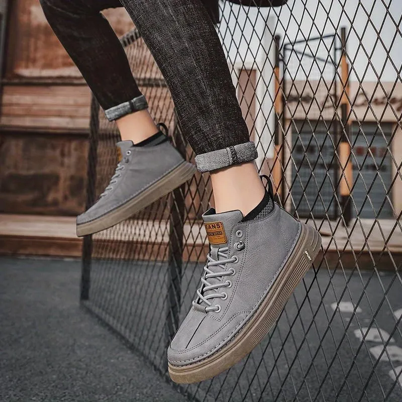Men's Trendy Skate Shoes - Versatile, Mid-Top Design with Durable Faux Leather & Non-Slip Sole for Outdoor Wear