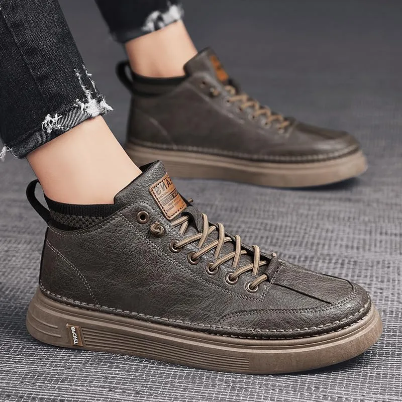 Men's Trendy Skate Shoes - Versatile, Mid-Top Design with Durable Faux Leather & Non-Slip Sole for Outdoor Wear
