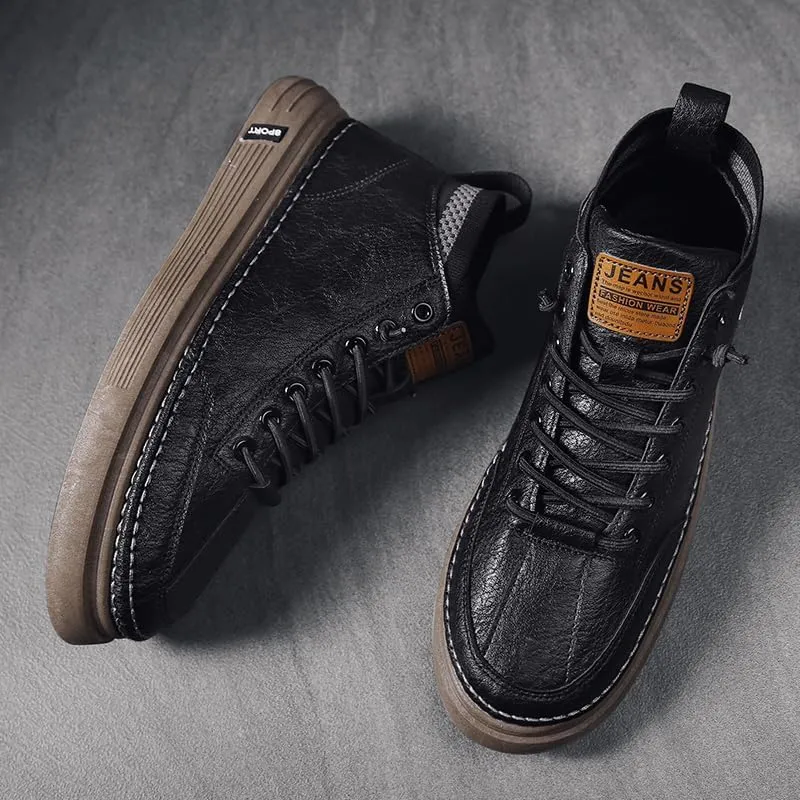 Men's Trendy Skate Shoes - Versatile, Mid-Top Design with Durable Faux Leather & Non-Slip Sole for Outdoor Wear