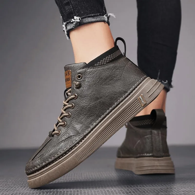 Men's Trendy Skate Shoes - Versatile, Mid-Top Design with Durable Faux Leather & Non-Slip Sole for Outdoor Wear