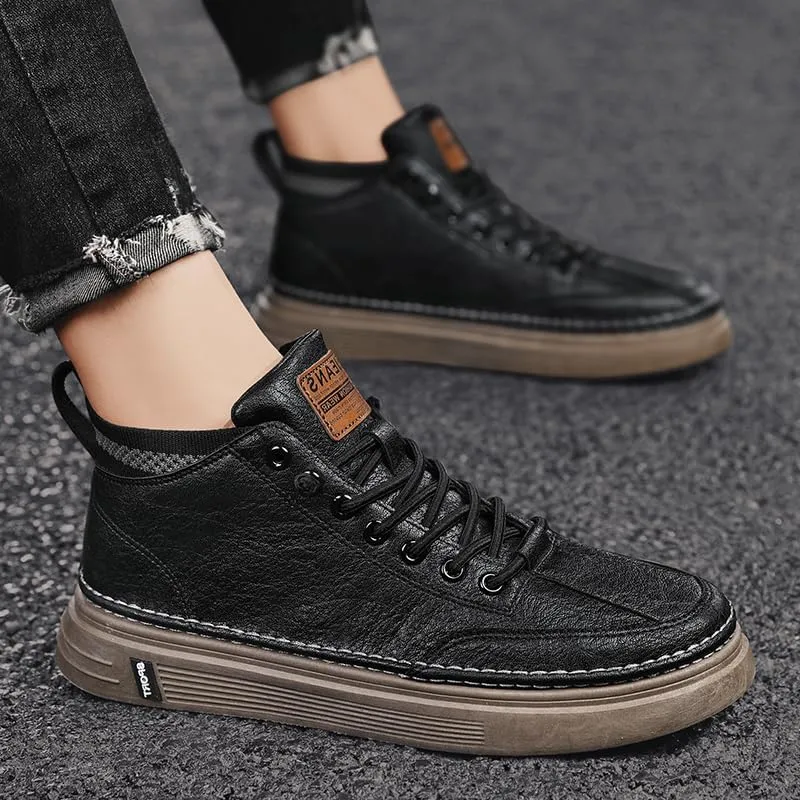 Men's Trendy Skate Shoes - Versatile, Mid-Top Design with Durable Faux Leather & Non-Slip Sole for Outdoor Wear